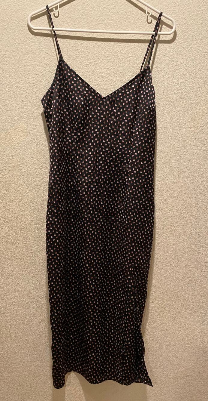 Abercrombie & Fitch Black Ditsy Floral V-Neck Sleeveless Satin Midi Dress Size S